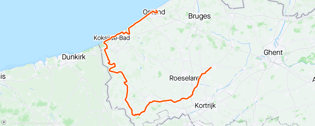 Map of the activity, Oostende-Tielt met snuifje Gent-Wevelgem.