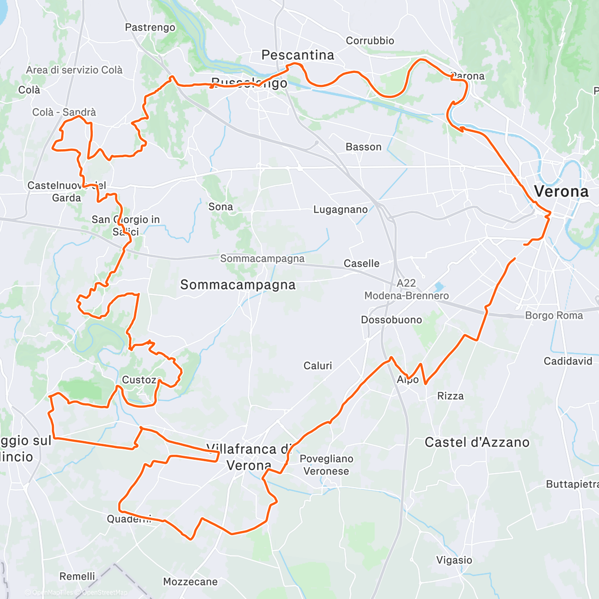 Map of the activity, Verona Villafranca Valeggio Custoza Bussolengo Pescantina Verona