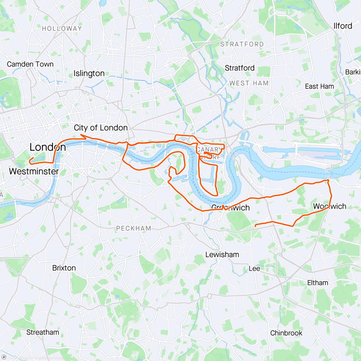 Map of the activity, London Marathon: Six-Star Finisher and a PR for a non-downhill marathon. Official time was 3:32:42 which is a Boston Qualifying time.