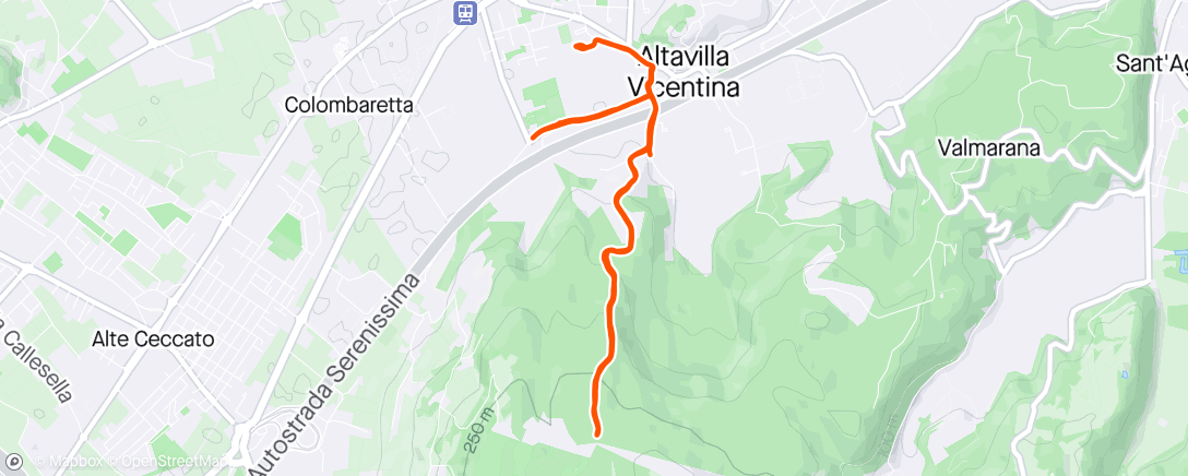 Map of the activity, Uphill Intervals: 2x12’ 🌧️