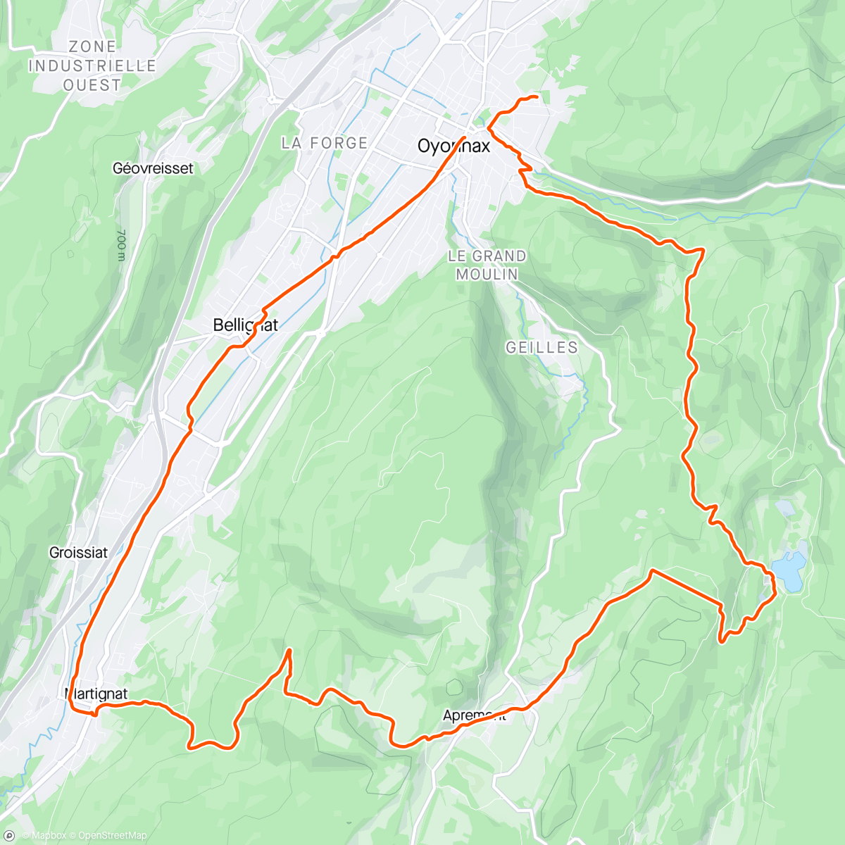 Map of the activity, Sortie au dessus d Oyonnax, lac genin, Apremont, martignat, oyo