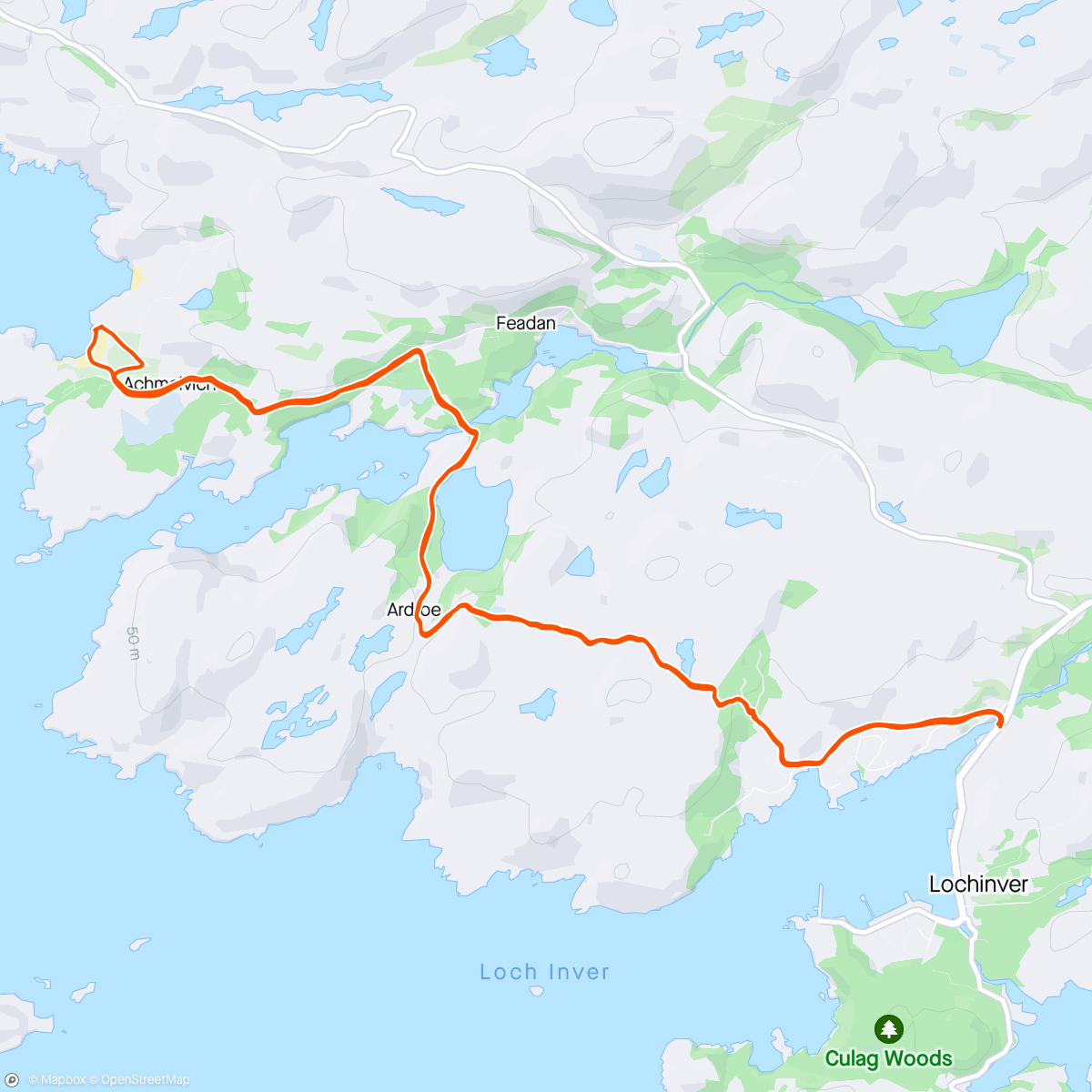Map of the activity, Lochinver to Achmelvich and back (with my new fiancée ☺️)