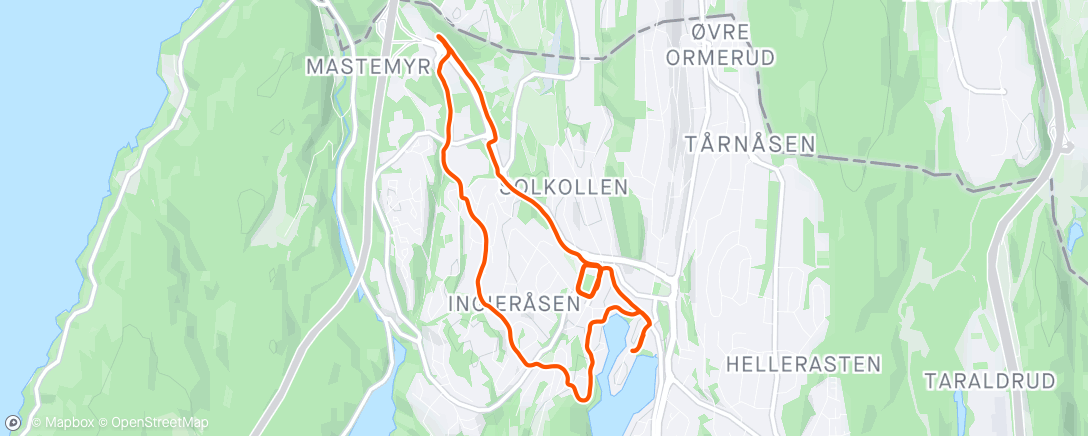 Map of the activity, 5k rolig + 3x1500m
