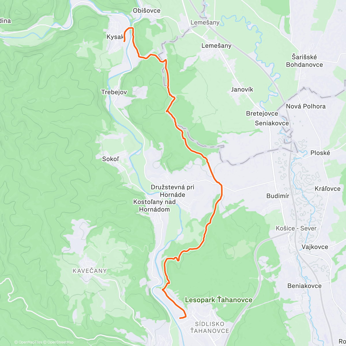 Map of the activity, Vianočný dlhý beh z Kysaku do KE - ZIMNÁ TUKE VÝZVA 2025