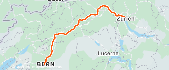 Route map of Zurich to Bern
