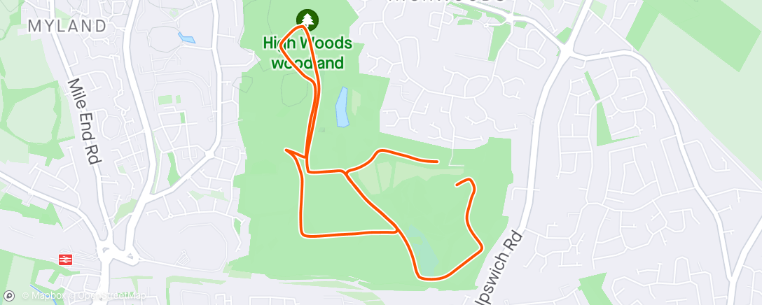 Map of the activity, Highwoods parkrun