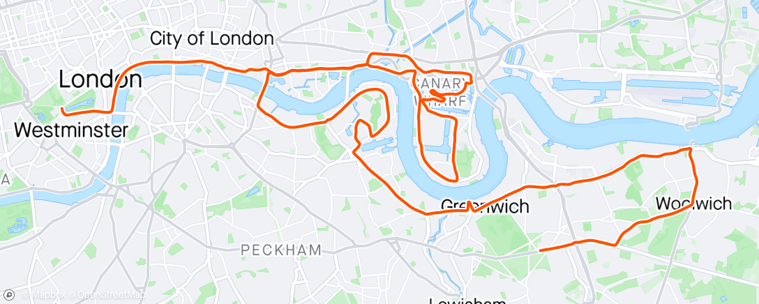 Map of the activity, London Marathon - got it done, though did get beat by Santa