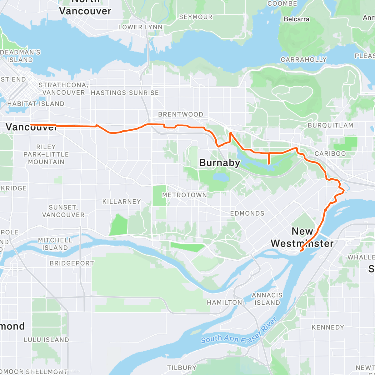 Map of the activity, New West pier ride