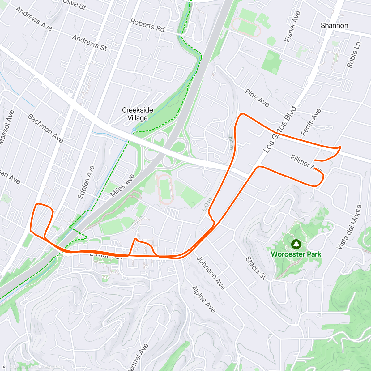 Map of the activity, Sunday Park and fetch, tandem