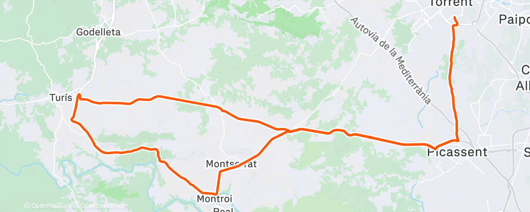 Map of the activity, Bicicleta por la tarde