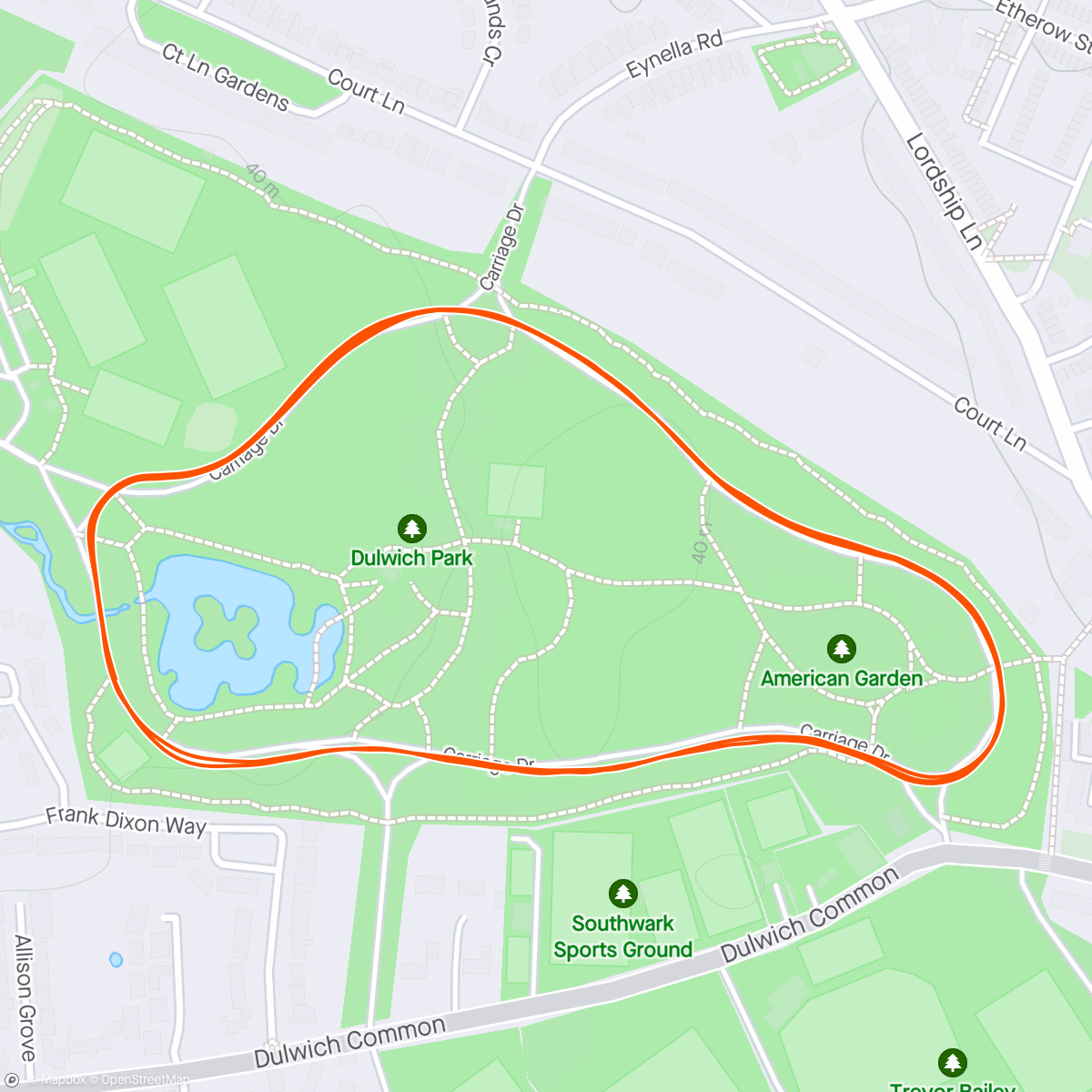 Map of the activity, Dulwich parkrun