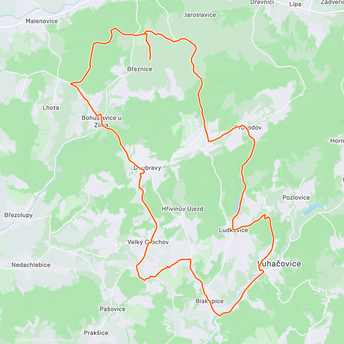 Map of the activity, Majak -> V. Orechov -> Dobrkovice -> Luha -> Pindula