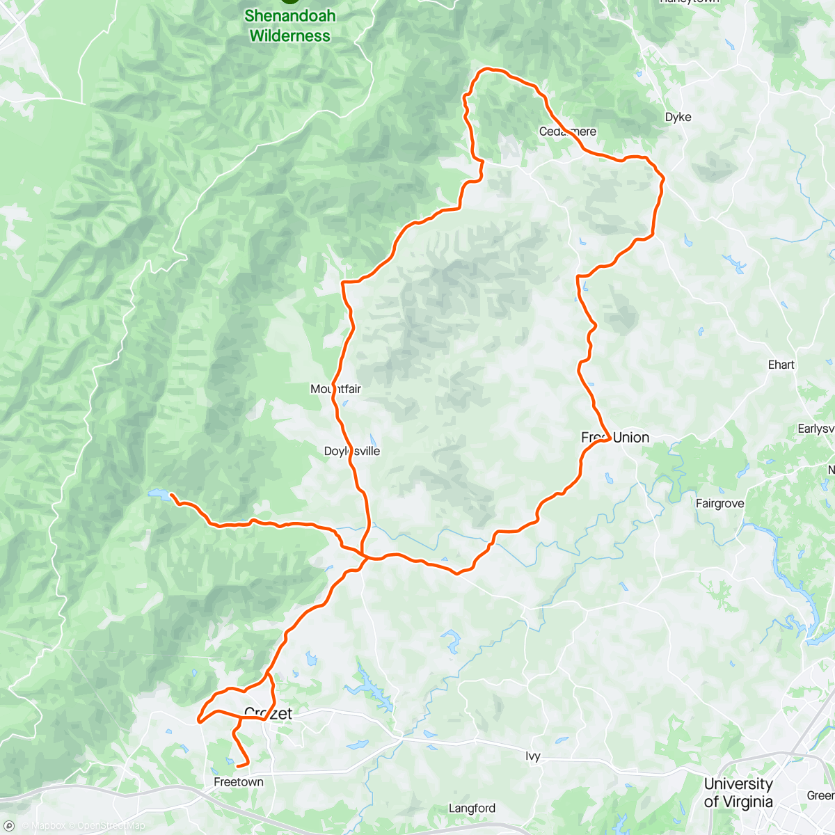 Map of the activity, Crozet Cycling Ranch