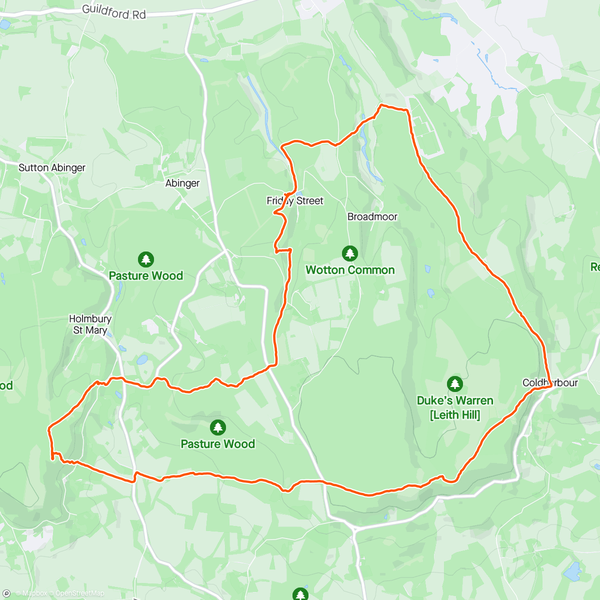 Map of the activity, Friday street to Leith Hill circular