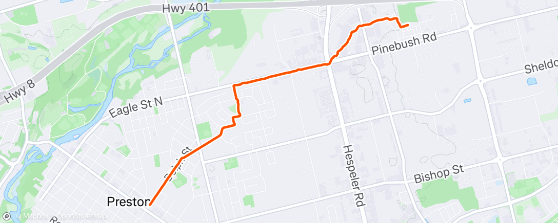 Map of the activity, Preston - South Hespeler: Nighttime Trek