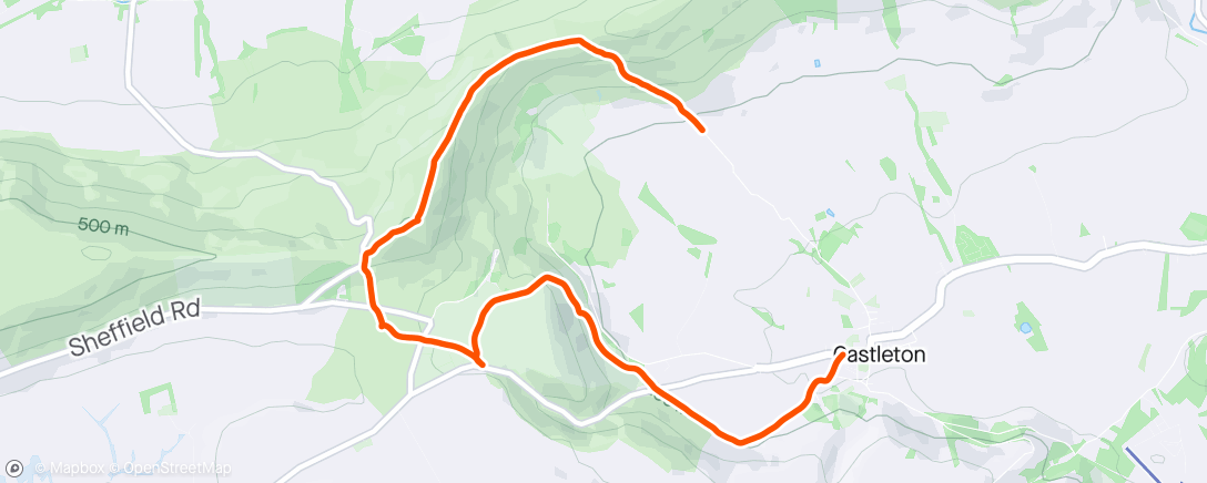 Map of the activity, Walk up Mam Tor (carrying Hadley)