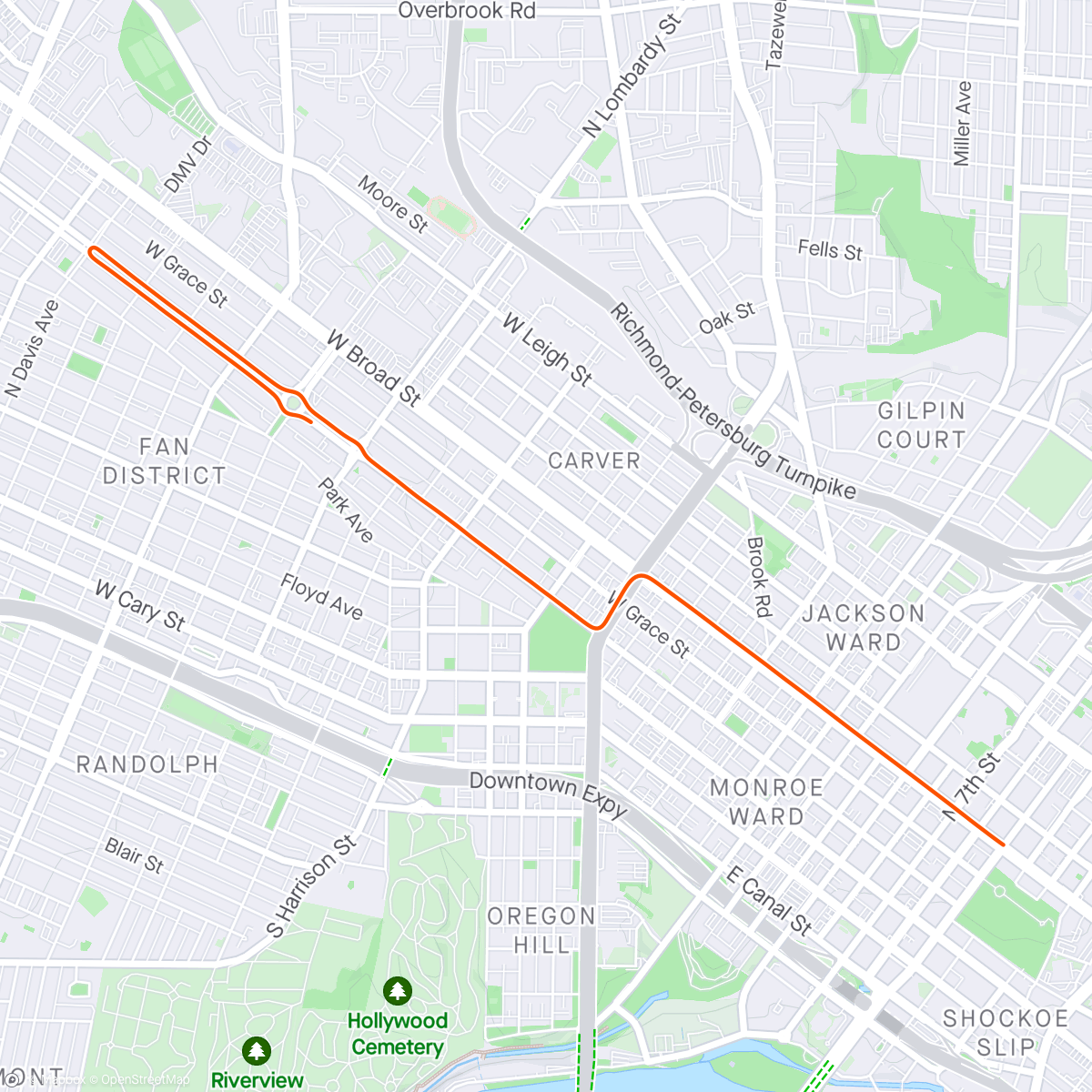Map of the activity, Zwift - Group Ride: GXY HIGH ORBIT [2.1-2.7 WKG] CAT C (C) on Libby Hill After Party in Richmond