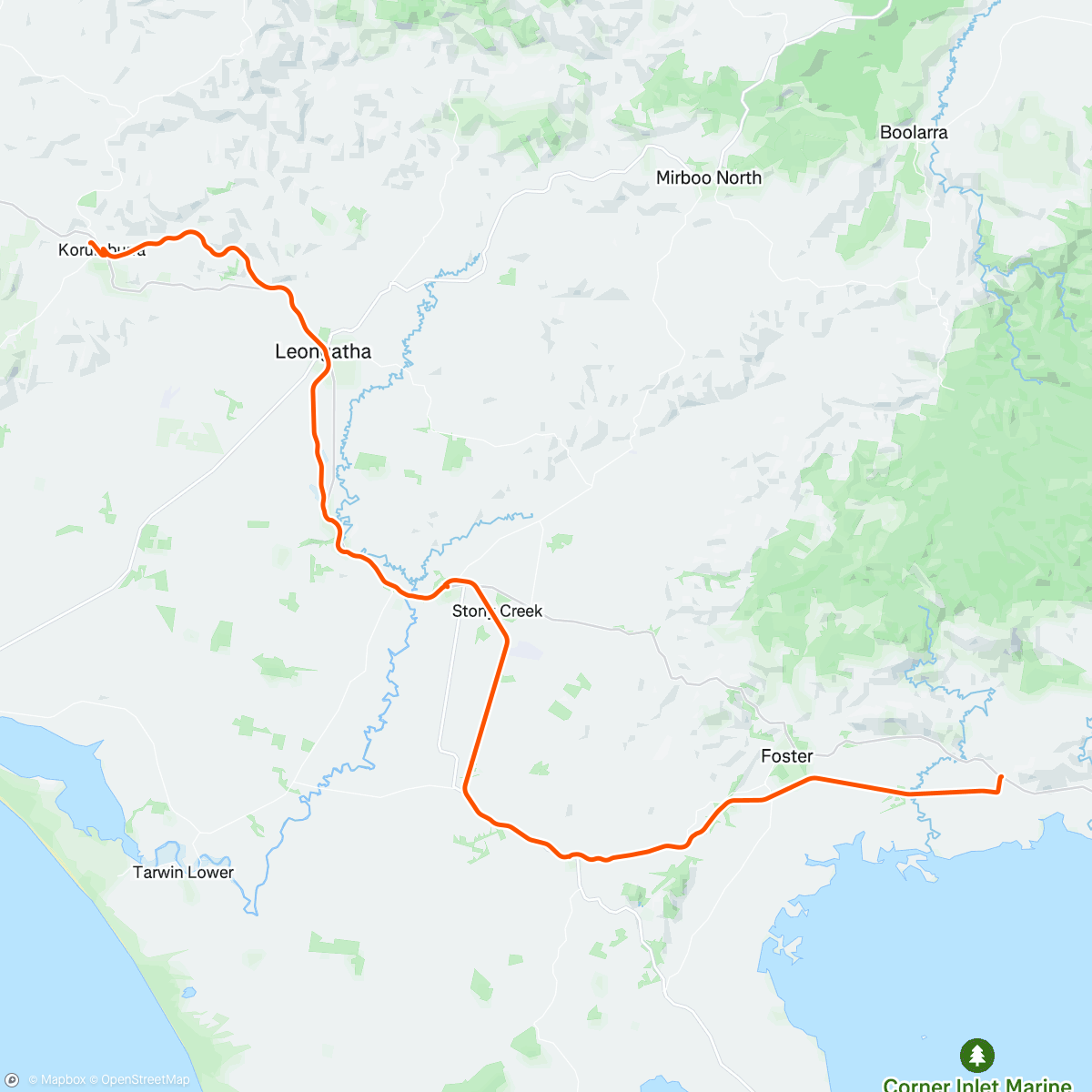 Map of the activity, New Year Rolling! Day 6: Korumburra Klimb