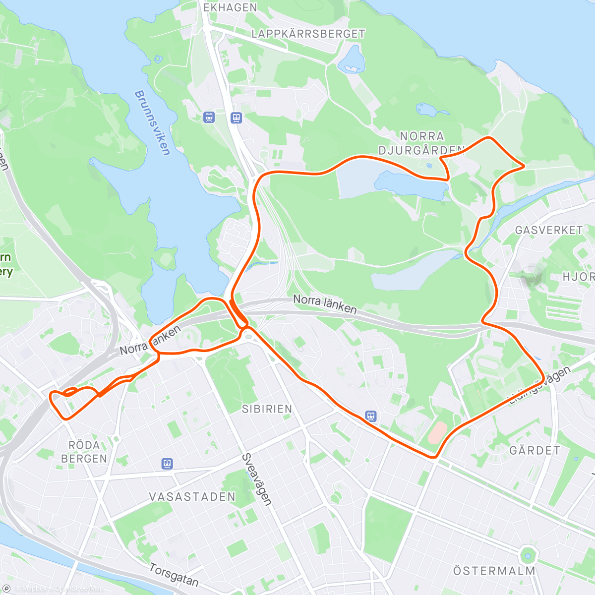 Map of the activity, Tröskel- 6 × 1k (0.5k joggvila)