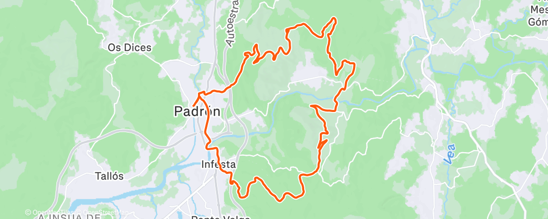 Map of the activity, Bicicleta de montaña a la hora del almuerzo
