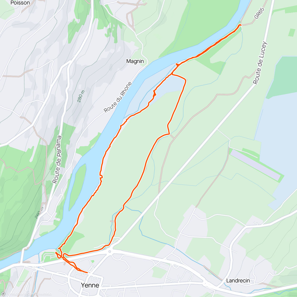 Map of the activity, Marche le midi  au bord du Rhône à Yenne