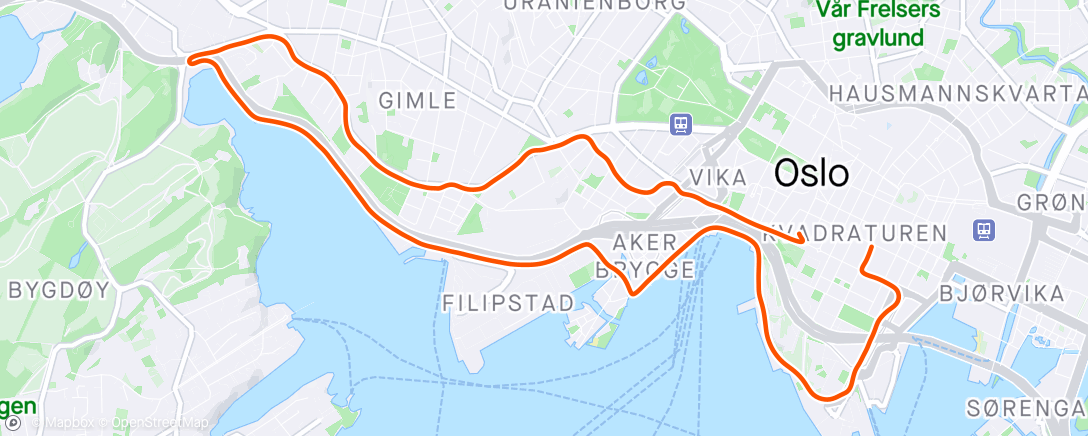 Map of the activity, Afternoon Run - liten tur i byen efter jobbet