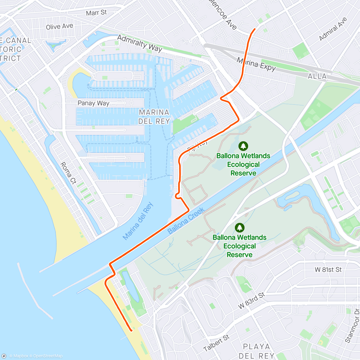 Mapa de la actividad (Ballona Creek Pedestrian Bridge)