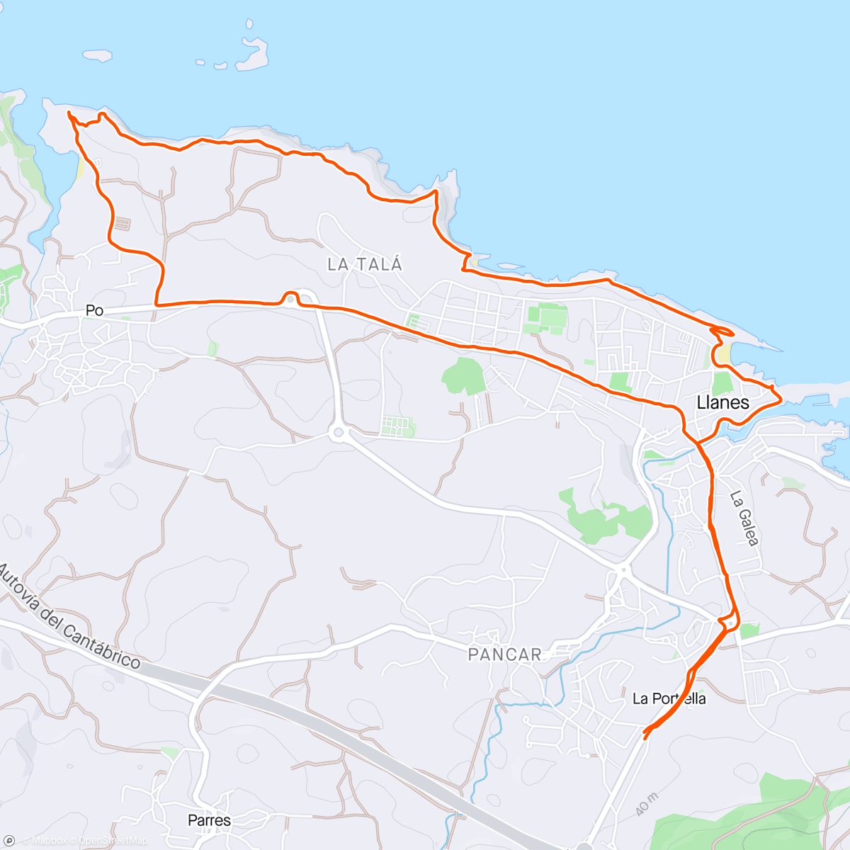 Map of the activity, Llanes to Playa de Poo