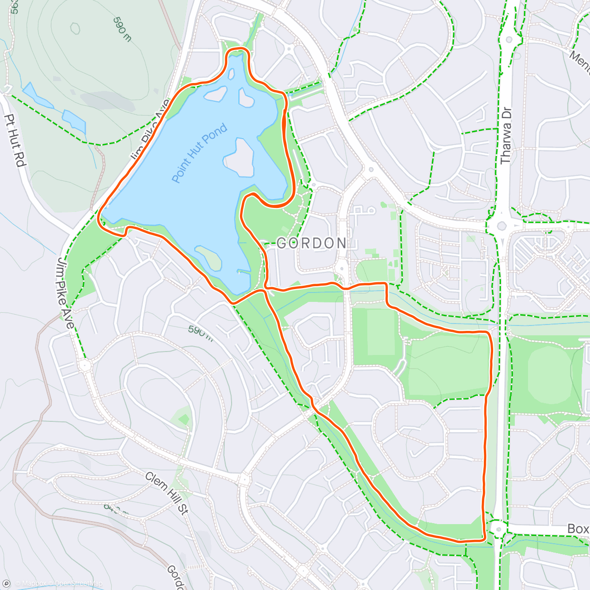 Map of the activity, Point Hut Pond parkrace