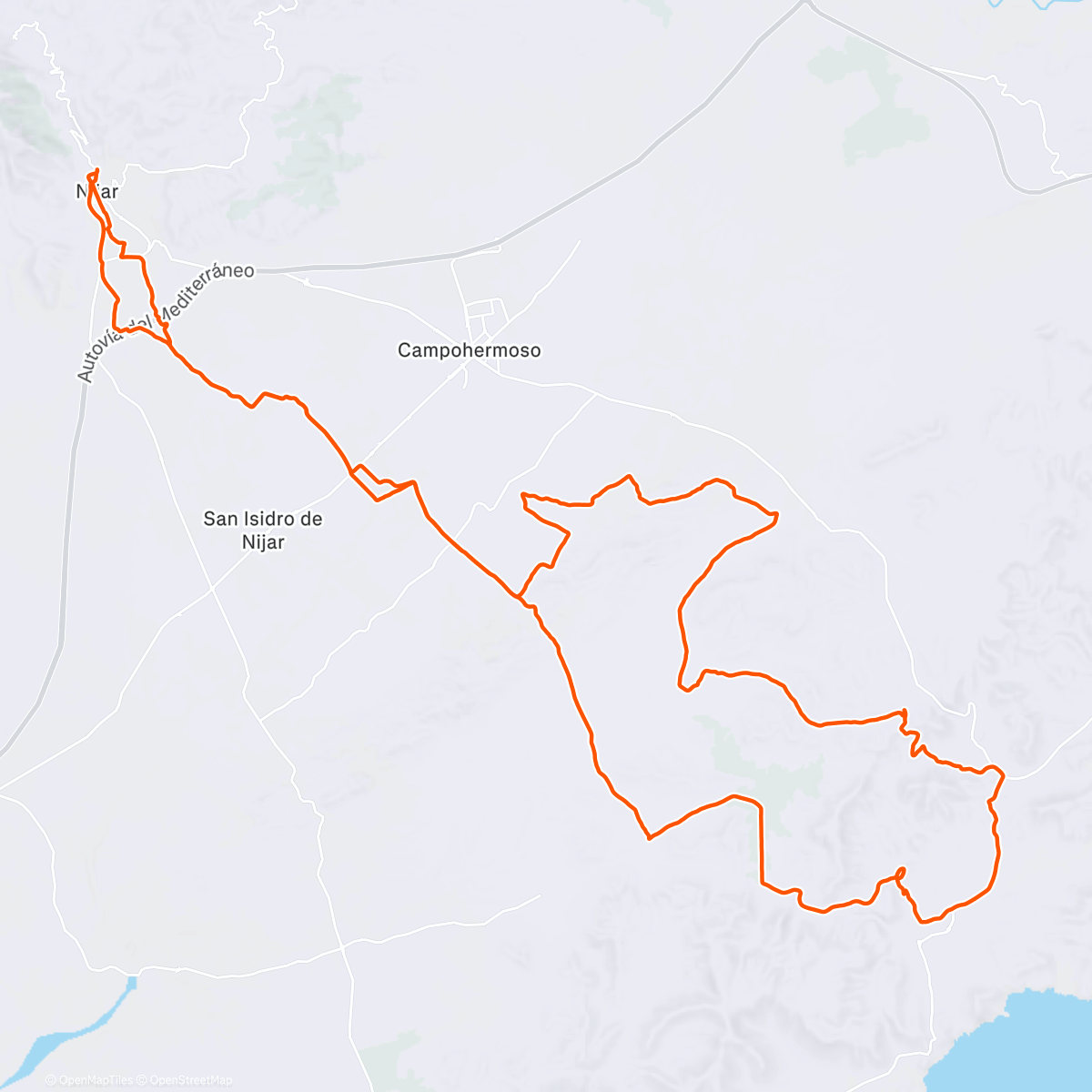 Карта физической активности (Ruta Ciclista Los Albaricoques a Rodalquilar)