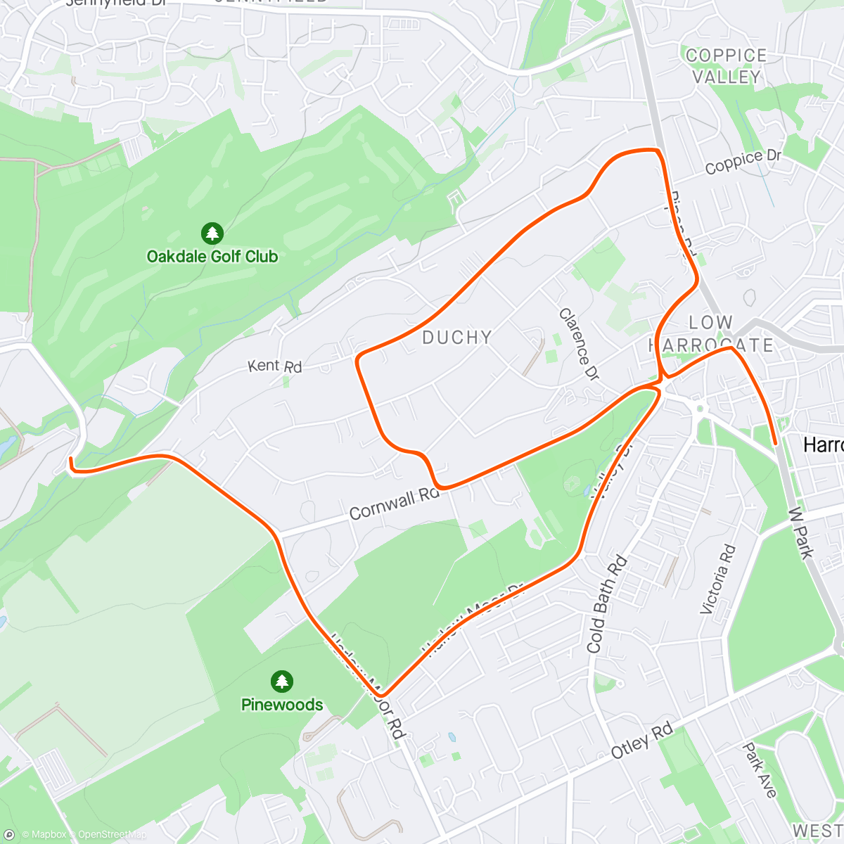 Map of the activity, Zwift - Race: Stage 1: Bag That Badge - Queen's Highway After Party (D) on Queens Highway After Party in Yorkshire - chased a high B level rider, blew up, but back bad anyway, had nothing, couldnt stand, surges = 1/2 jumps. HR better/higher. took meds b4