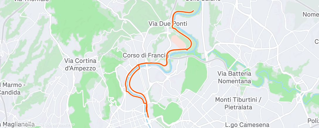 Map of the activity, Roma - 10km CL @5.35 + 10km CLS @5.05