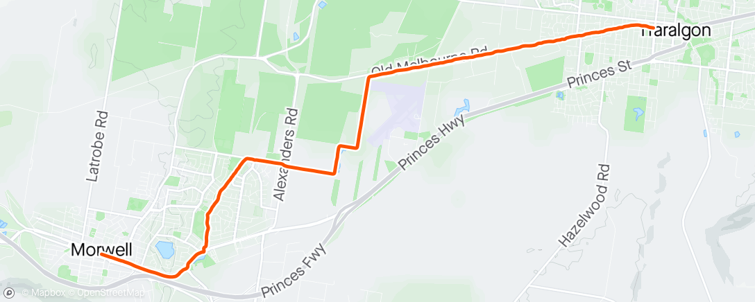 Map of the activity, Traralgon to Morwell trail