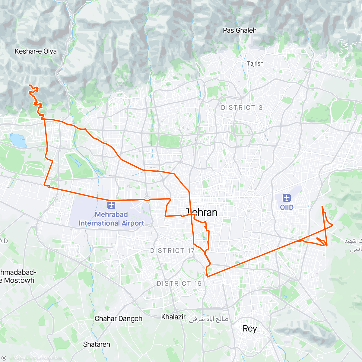 Map of the activity, جمعه ۱۴۰۳/۰۲/۲۱رفت و برگشت با دوچرخه قله آسیاب باد