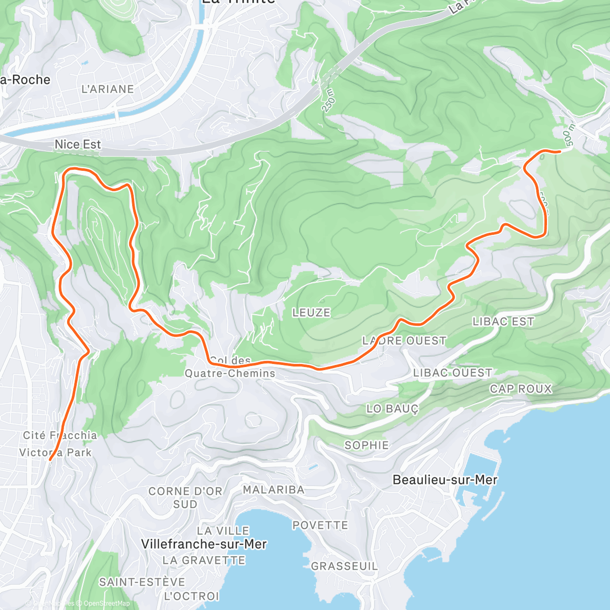 Map of the activity, ROUVY - Col d'Èze (from Nice)