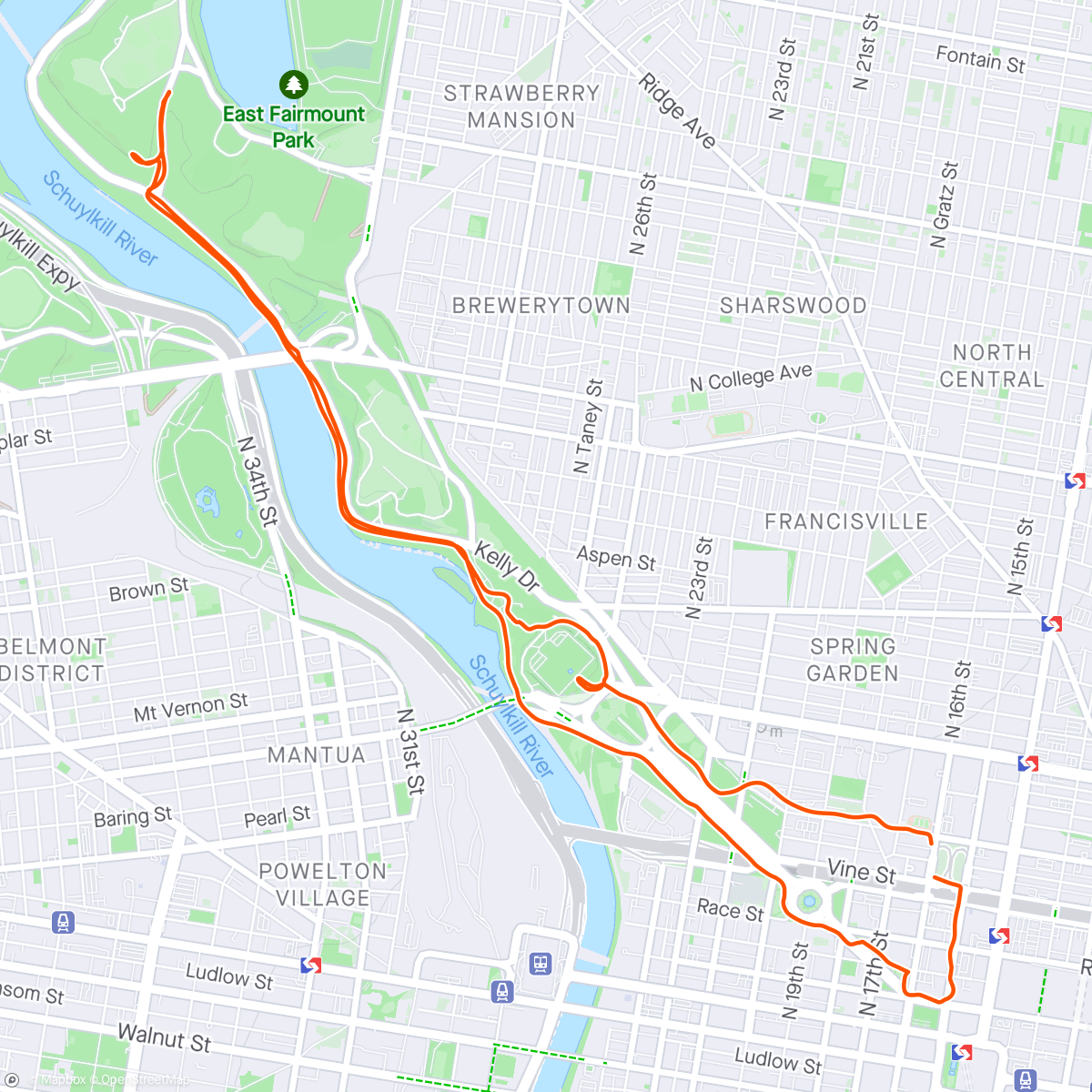 Map of the activity, Philadelphia run with lots of photo stops