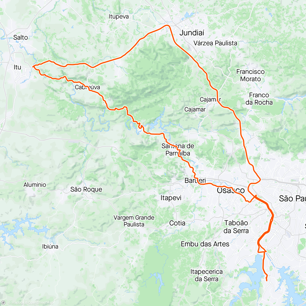 Mapa de la actividad (Pedal estrada dos Romeiros até Itu 226km 🥵🥵🥵🌋🚴🏻‍♂️💪🏻)