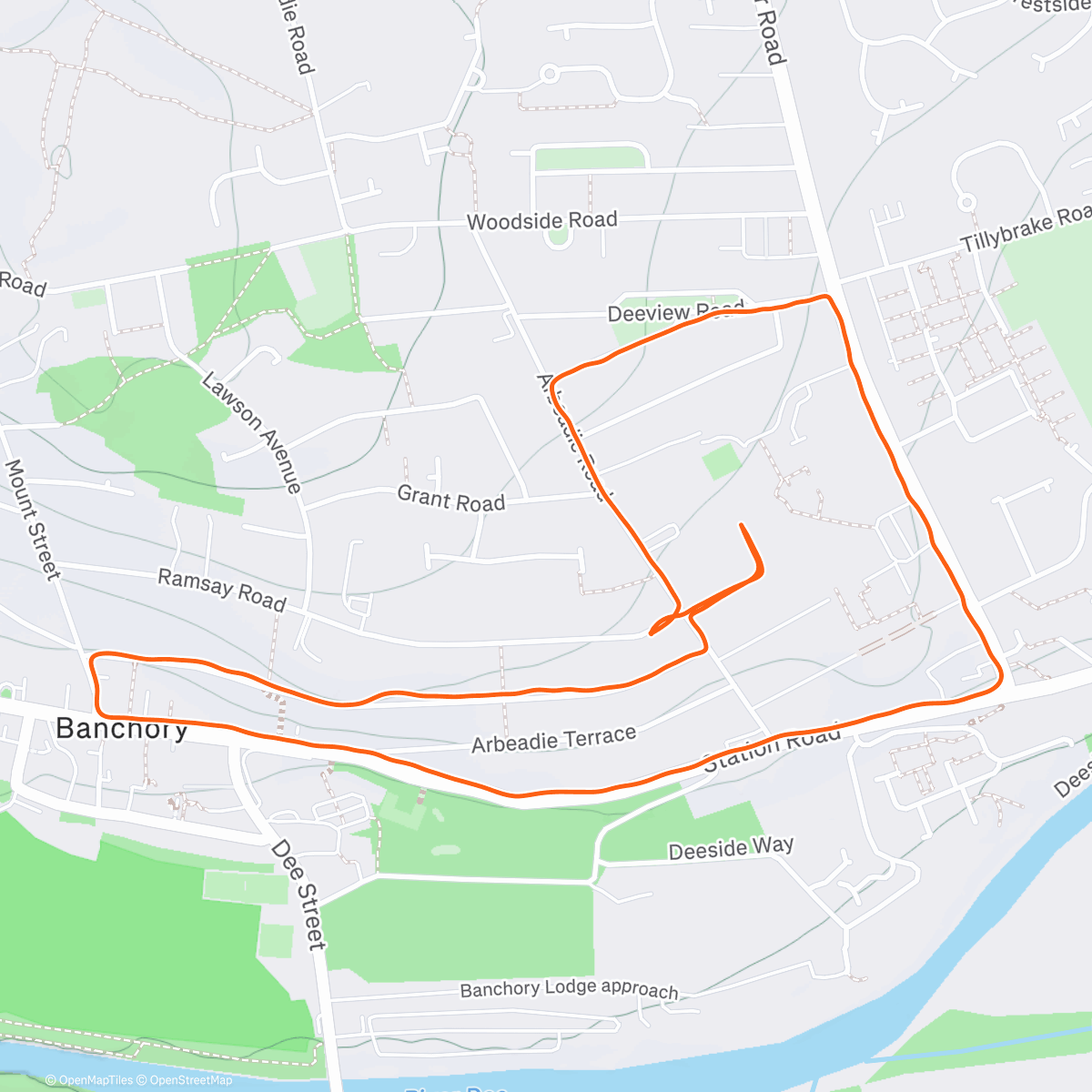 Map of the activity, Dodging some of the icy pavements in Banchory