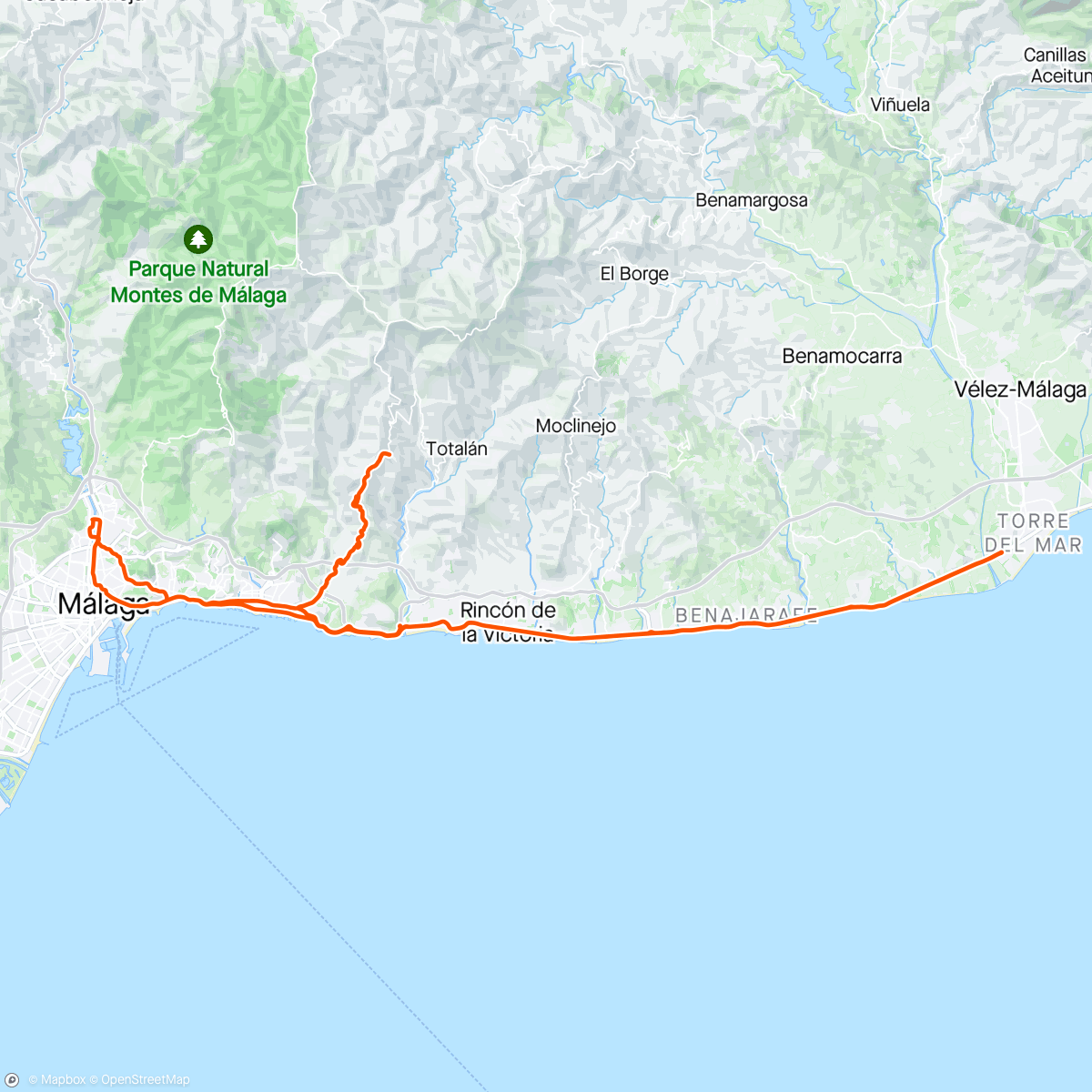Map of the activity, Torre del Mar 🌧️🌧️ + Olías 🌧️