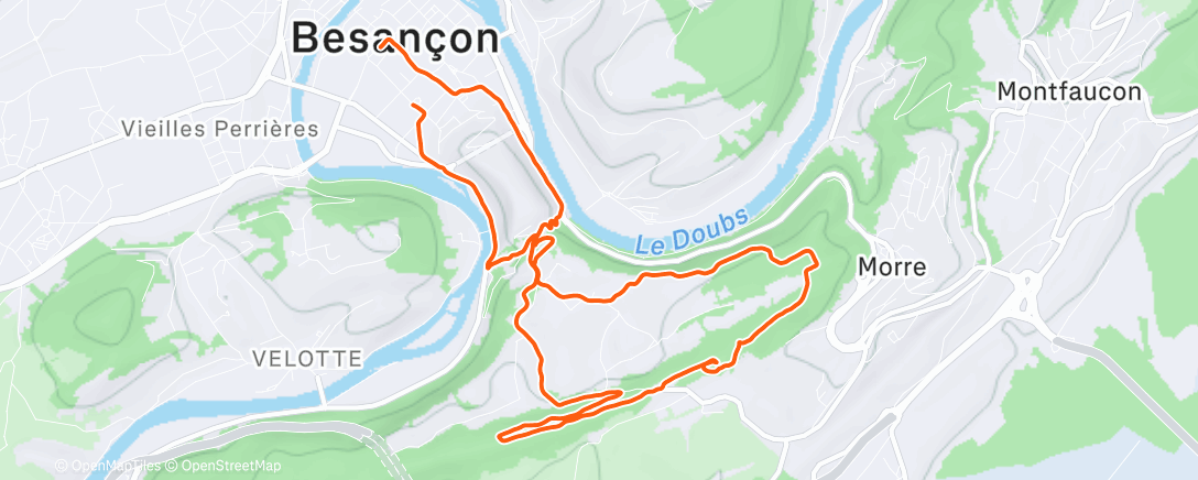 Map of the activity, Course à pied en soirée