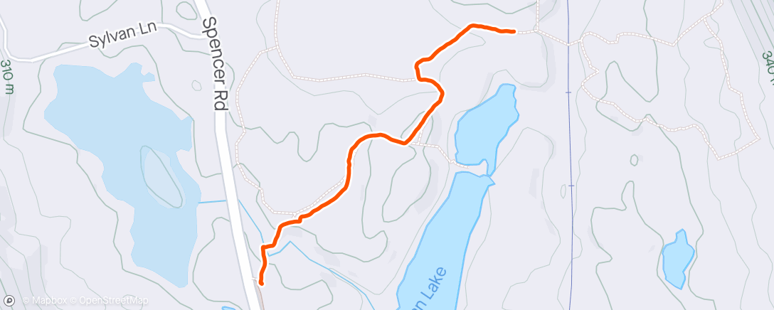 Map of the activity, 2-mile walk with Molly and Gerald during the FLRC Challenge Lindsay-Parsons run. First 1.33 miles was RunGo course testing.