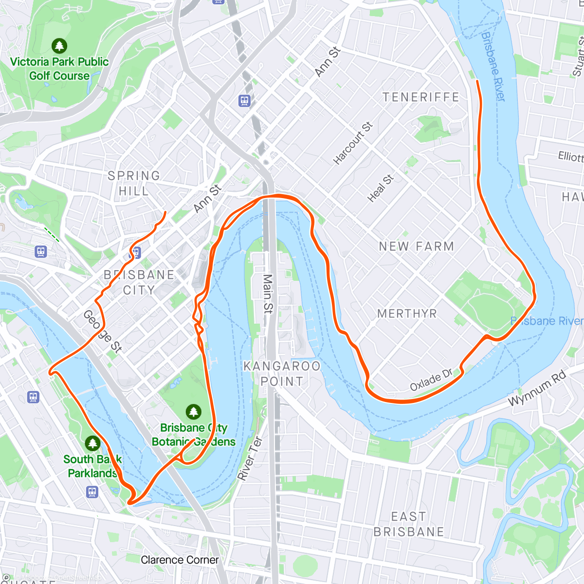 Map of the activity, Morning Run before Anzac Day celebrations. Legs felt like lead weights. Was meant to do half marathon distance but body rejected me at 20k.