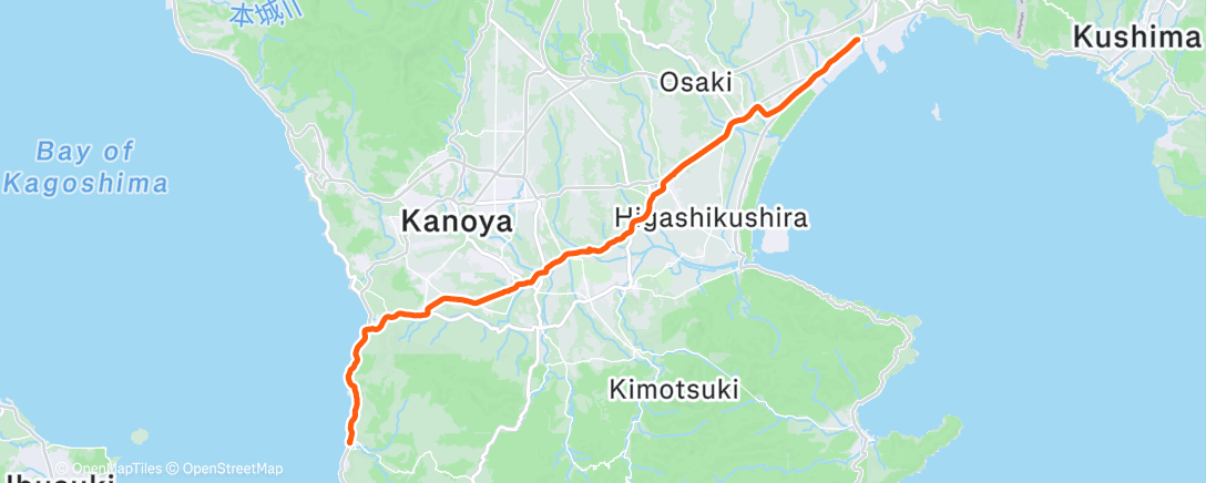 Map of the activity, Day 79 - Shibushi to Kamikawa