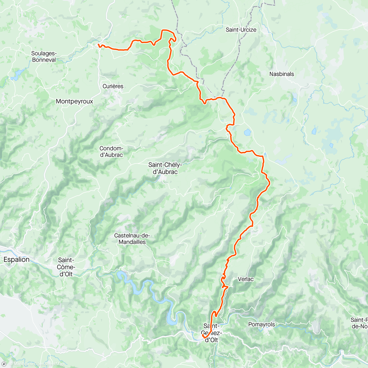 Map of the activity, Finisher TransAubrac 107kms/D+3600 (part 2)