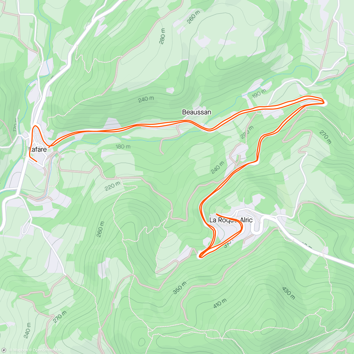 Map of the activity, Heuveltraining Lafare  - La Roque Alric (église) - Lafare
