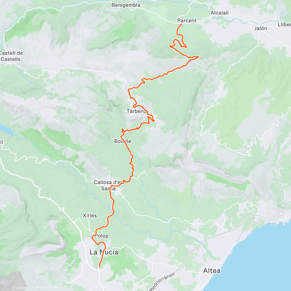 Map of the activity, ROUVY - La Nucia to Coll de Rates | Spain