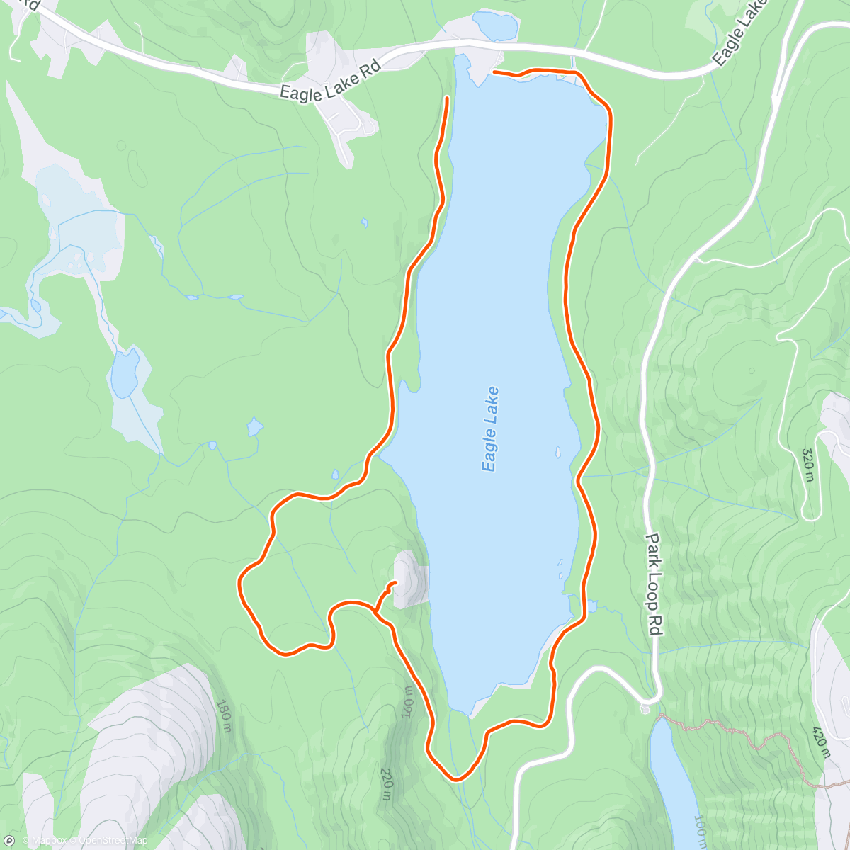 Map of the activity, Eagle Lake + Nubble, easier pace