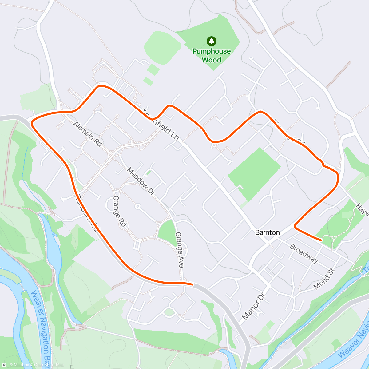 Map of the activity, Intervals 3min run, 1min walk