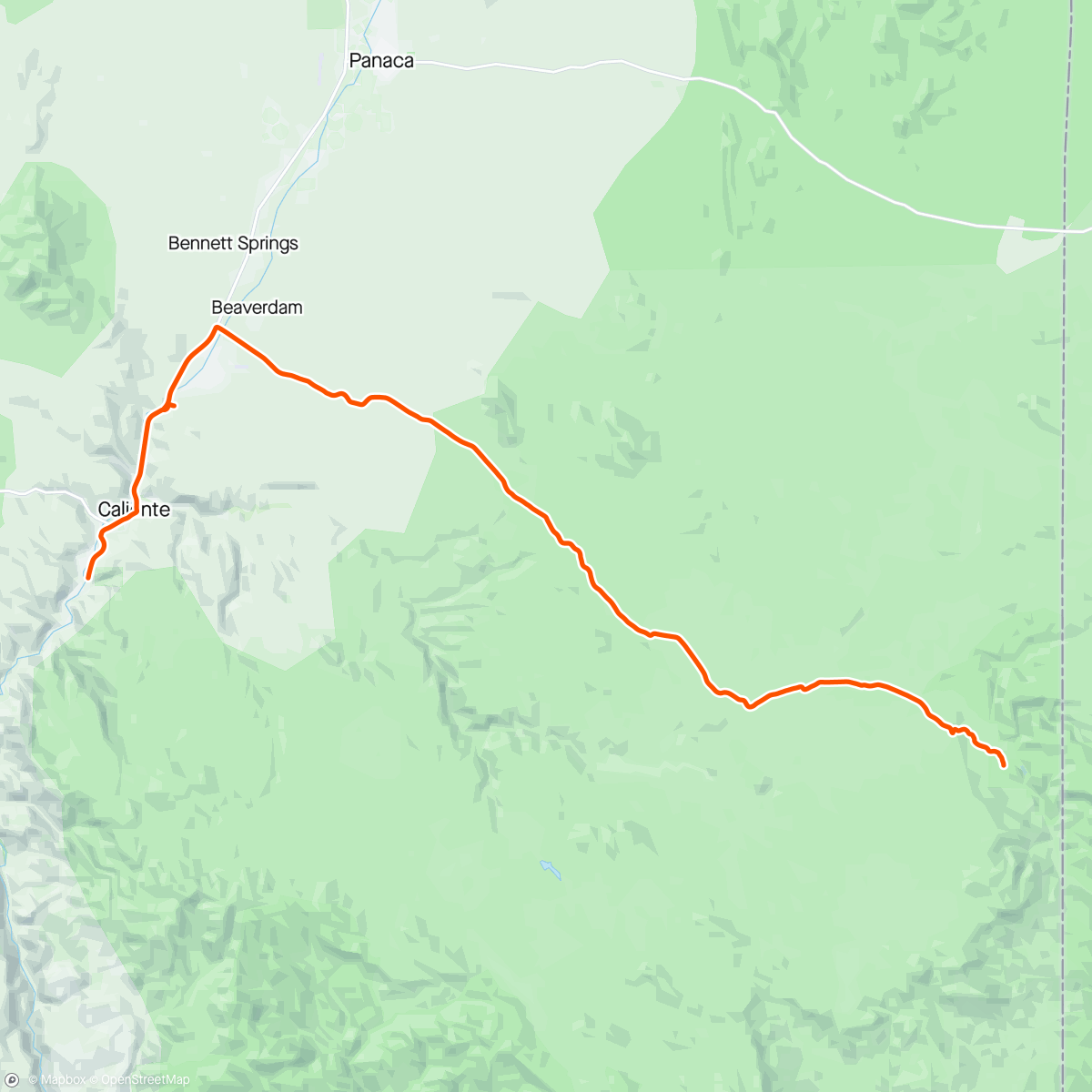 Map of the activity, Caliente to Beaver Dam State Park