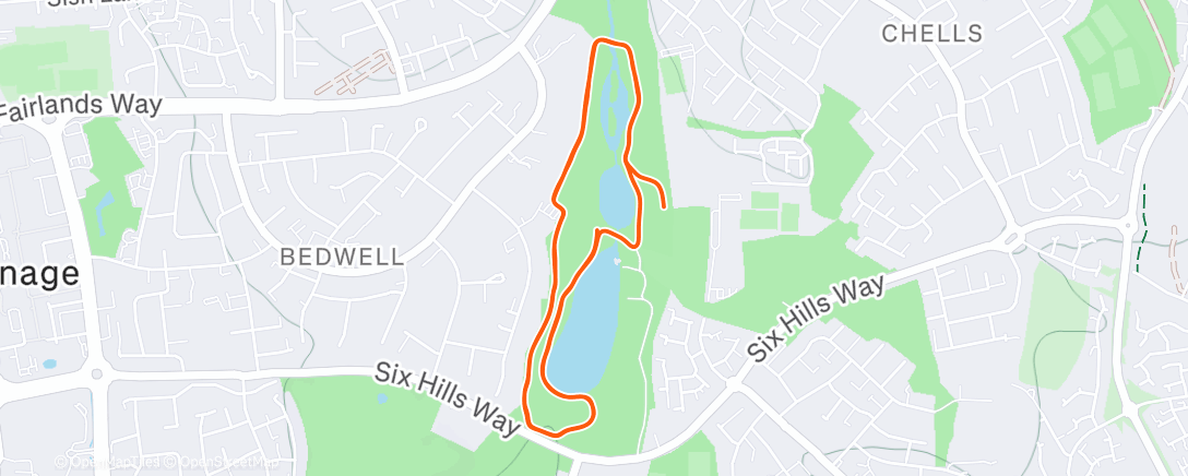 Map of the activity, Stevenage Xmas Parkrun 🎅